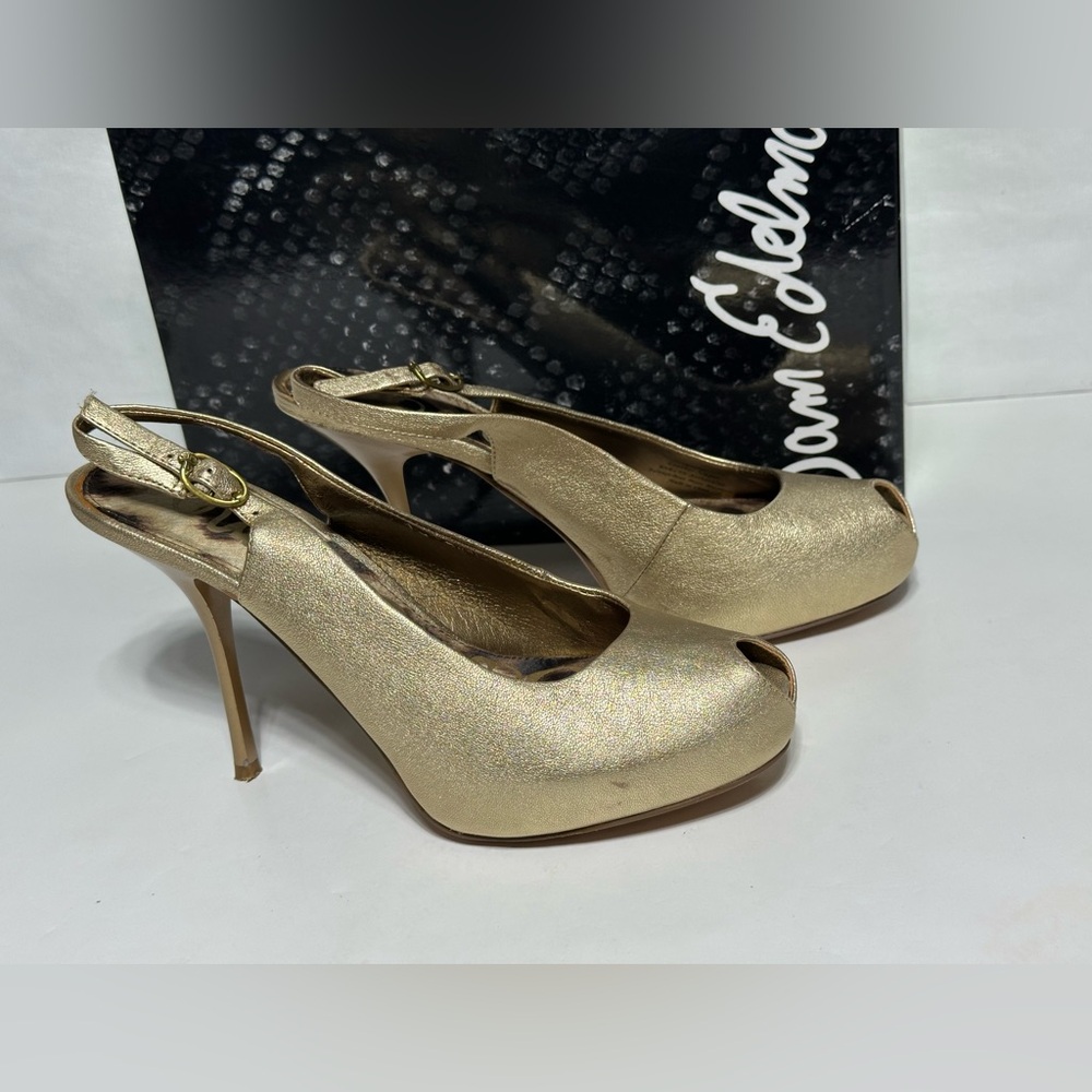 Sam Edelman Metallic Gold Slingback Evelyn A4794L6700 Platform Pumps heels 8.5 - Picture 12 of 16